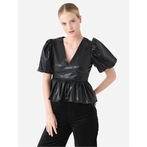ENGLISH FACTORY NWT Black Faux Leather Peplum Top M